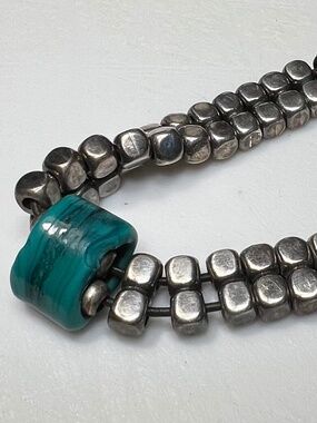 Authentic Vintage Ciclón Madrid Silver-Plated Double-Strand Cube Bead Bracelet w